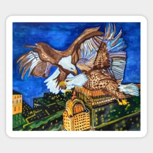 Bald Eagles above Night New York City Sticker